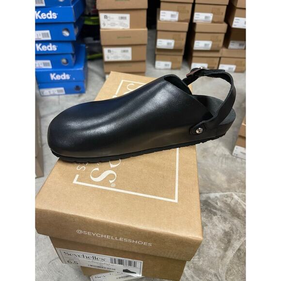 Seychelles Buckle Up Black Leather Slingback Slip-On Clogs - Picture 5 of 6